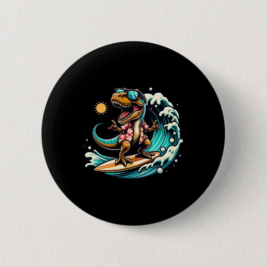 Strandliebhaber T-Rex Dinosaurier fährt Surfboard Button (Vorderseite)