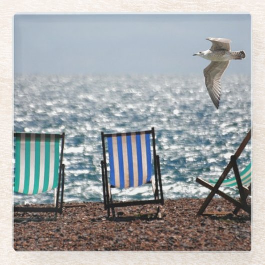 Strandliegen und Seagull Glasuntersetzer (Vorderseite)