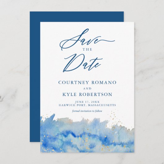 Strandnahe Wasserfarbenkarte Save the Date Einladung (Vorne/Hinten)