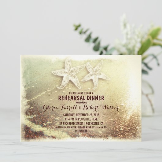 Strandpaare und Meeresschaum Probe Abendessen Einladung (Stehend Vorderseite)