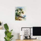 Strandpalme Bäume Wasserfarben Kunst, Dichtung und Poster (Heimbüro)