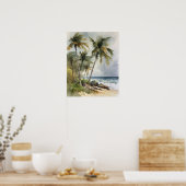 Strandpalme Bäume Wasserfarben Kunst, Dichtung und Poster (Küche)