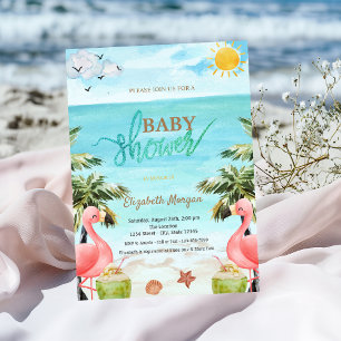 Strandpalme Rosa Flamingos Cocktail Baby Shower Einladung