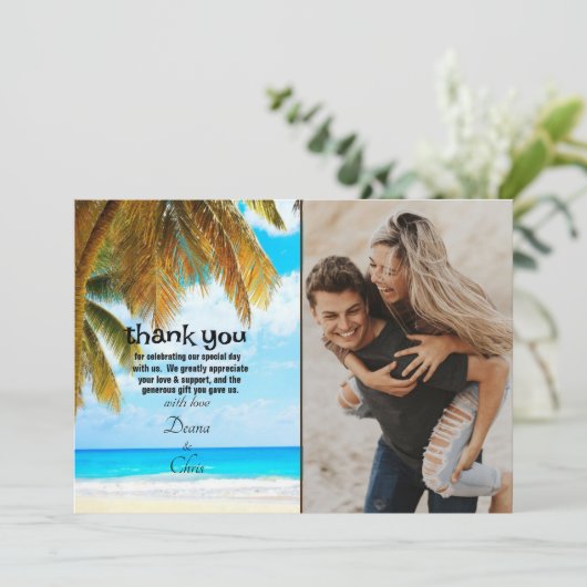 Strandpalme Trees Ozean Ziel Dankeskarte (Stehend Vorderseite)