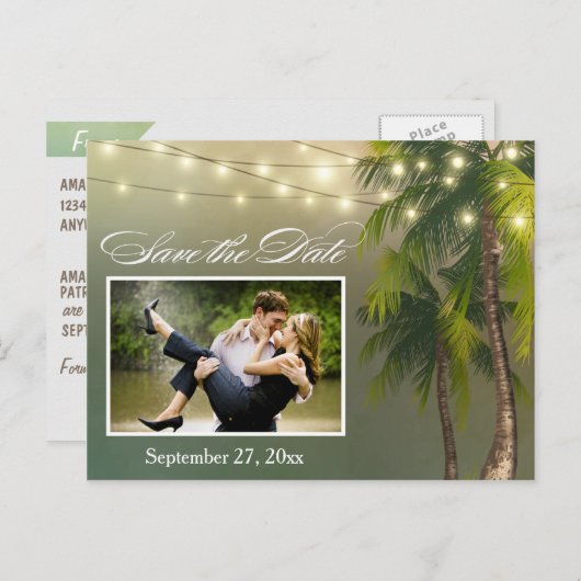 Strandpalme Tropical Save the Date Postkarten (Vorne/Hinten)
