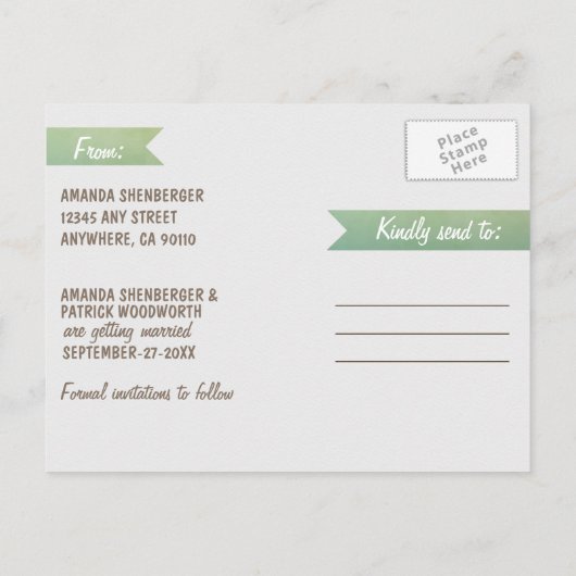 Strandpalme Tropical Save the Date Postkarten (Rückseite)