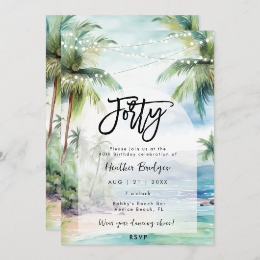 Strandpalmen 40. Party Einladung (Vorne/Hinten)