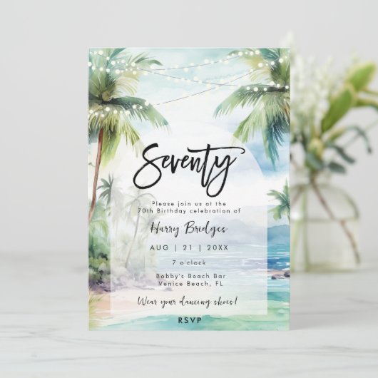 Strandpalmen 70. Geburtstagsparty Einladung (Stehend Vorderseite)