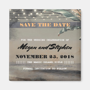 Strandpalmen-Lichterkette Vintage Save-the-Date Magnet