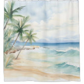 Strandpalmen Ozeanwellen Duschvorhang (Vorderseite)