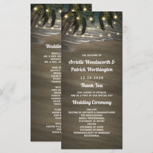 Strandpalmen-Rustico-Hochzeitsprogramme Programm (Vorne/Hinten)