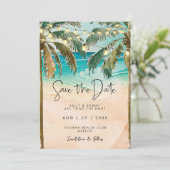 Strandpalmenleuchten Save the Date Karte (Stehend Vorderseite)