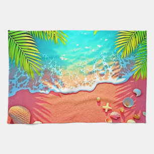 Strandparadies mit rosa Sand Design Geschirrtuch