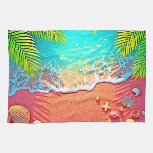 Strandparadies mit rosa Sand Design Geschirrtuch (Horizontal)