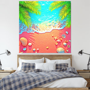 Strandparadies mit rosa Sand Design Leinwanddruck