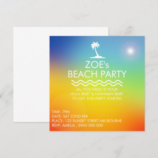 STRANDPARTY EINLADUNG (Vorne/Hinten)