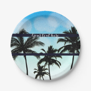 Strandparty Palmen Tropisch Blau Vintage Nacht Pappteller