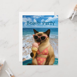 Strandparty-Thema für Liebhaber von Siamkatzen Einladung