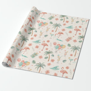 Strandparty Tropische Palmen Rosa Flamingos Geschenkpapier
