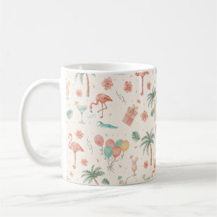 Strandparty Tropische Palmen Rosa Flamingos Kaffeetasse