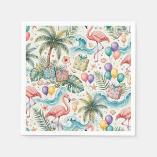 Strandparty Tropische Palmen Rosa Flamingos Serviette