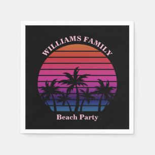 Strandparty Tropischer Sonnenuntergang Palmen Schw Serviette