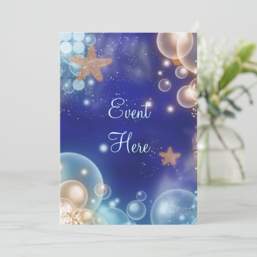 Strandpartys mit Seestern blau Einladung (Stehend Vorderseite)