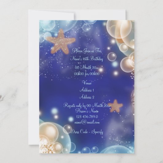 Strandpartys mit Seestern blau Einladung (Rückseite)