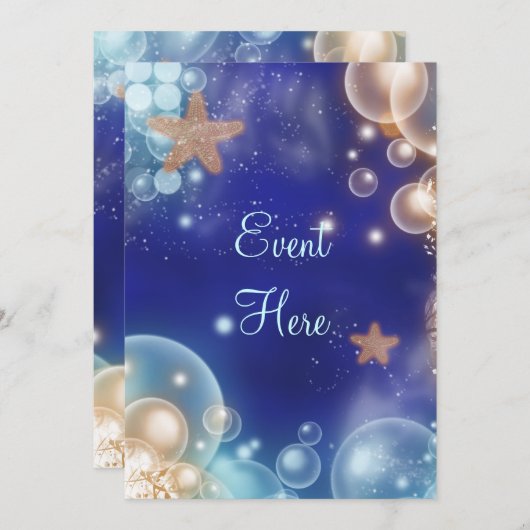 Strandpartys mit Seestern blau Einladung (Vorne/Hinten)