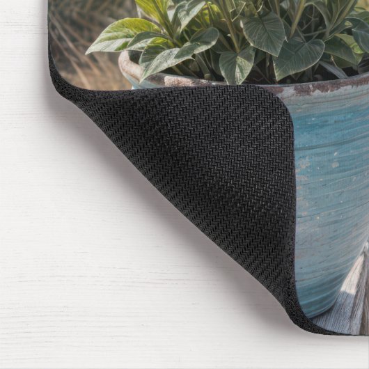 Strandpfanne mit rosa Petunias Mousepad (Ecke)