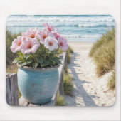 Strandpfanne mit rosa Petunias Mousepad (Vorne)