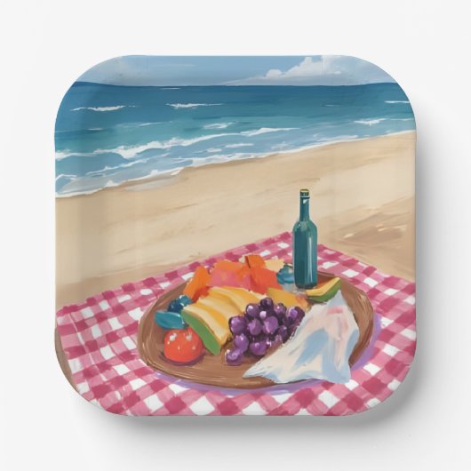 Strandpicknick | Ozeanstrandmalerei Pappteller (Vorderseite)