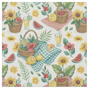 Strandpicknick & Sommerfrüchte Sonnenblumen Muster Stoff