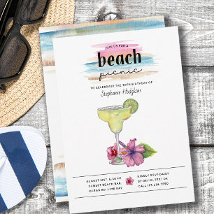 Strandpicknick-Sundowner-Margarita-Hibiskus-Geburt Einladung