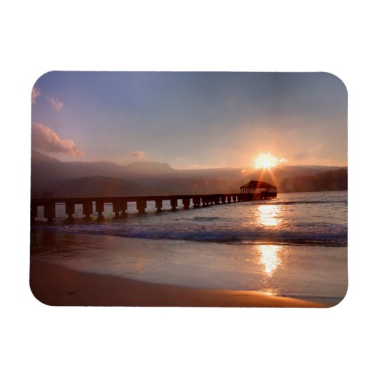 Strandpier bei Sonnenuntergang, Hawaii Magnet (Horizontal)