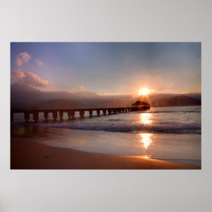Strandpier bei Sonnenuntergang, Hawaii Poster