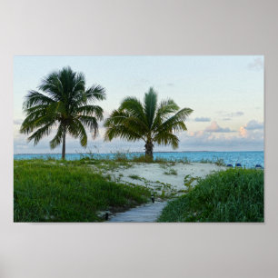 Strandpromenade auf den Bahamas bei Sonnenuntergan Poster