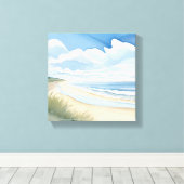 Strandpromenade | Küstenmeer Wasserfarbe Leinwanddruck (Insitu (Holzboden))