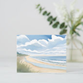 Strandpromenade | Küstenmeer Wasserfarbe Postkarte (Stehend Vorderseite)