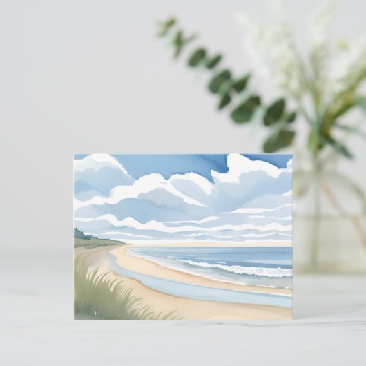 Strandpromenade | Küstenmeer Wasserfarbe Postkarte (Stehend Vorderseite)