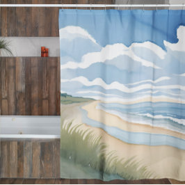 Strandpromenade | Küstenozean-Aquarell Duschvorhang