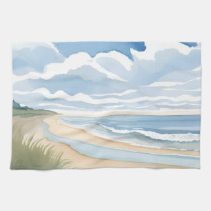 Strandpromenade   Küstenozean-Aquarell Geschirrtuch