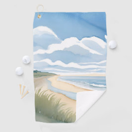Strandpromenade | Küstenozean-Aquarell Golfhandtuch