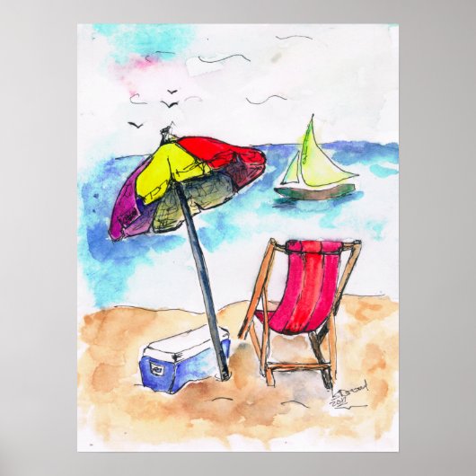 Strandpromenade mit Ausblick auf den Urlaub. Poster (Vorne)