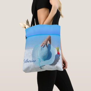 Strandpromenade mit Drink (Individuelle Name) Tasche