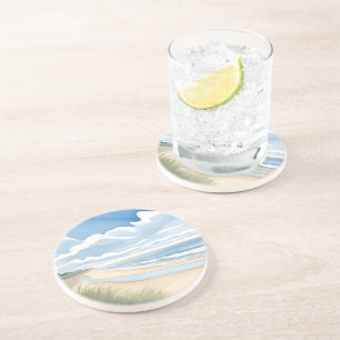 Strandpromenade   Wasserfarben des Küstenozeans Getränkeuntersetzer