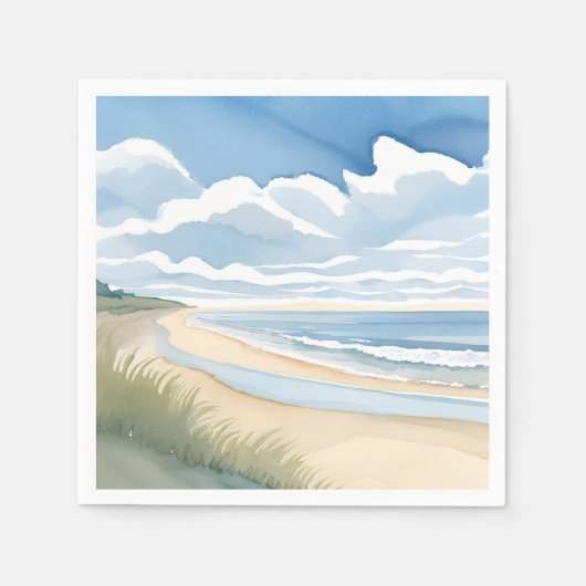 Strandpromenade | Wasserfarben des Küstenozeans Serviette (Vorderseite)