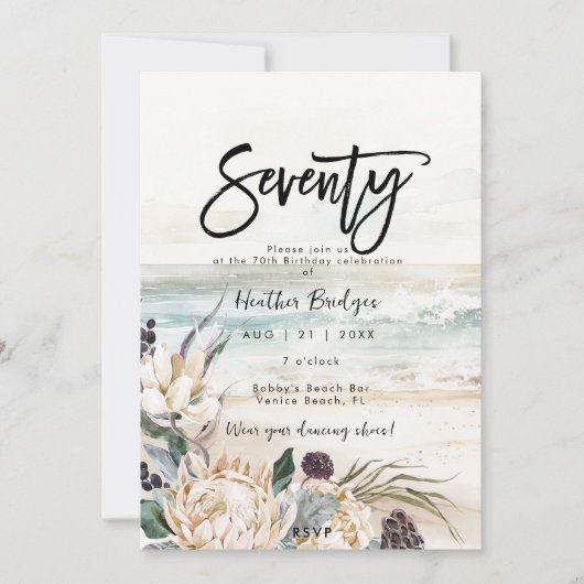 Strandprotea zum 70. Geburtstag Einladung (Vorderseite)