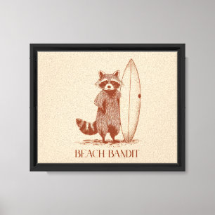 Strandräuber Waschbär Surfer – Lustig Retro Leinwanddruck