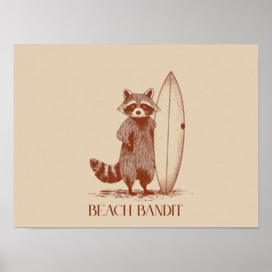 Strandräuber Waschbär Surfer – Lustiger Vintage Poster (Vorne)